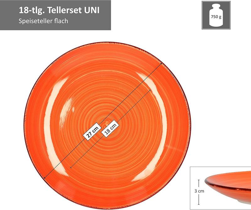 MamboCat 18tlg. Teller-Set Uni bunt | Edles Steingut-Geschirr | Speiseteller + Suppenteller 750 ml +