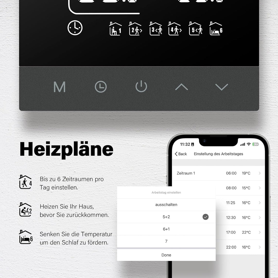 Beok Fussbodenheizung Thermostat Digital, WiFi Wasser Fussbodenheizung Smart Raumthermostat Programm