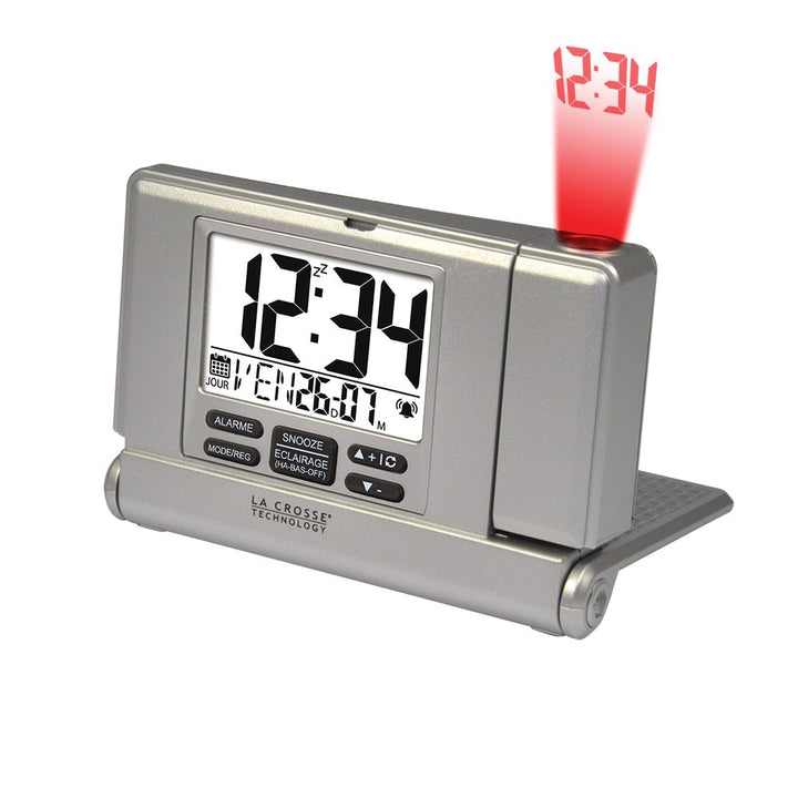La Crosse Technology WT525 Projektionswecker mit USB-Anschluss, Grau Silber, Silber