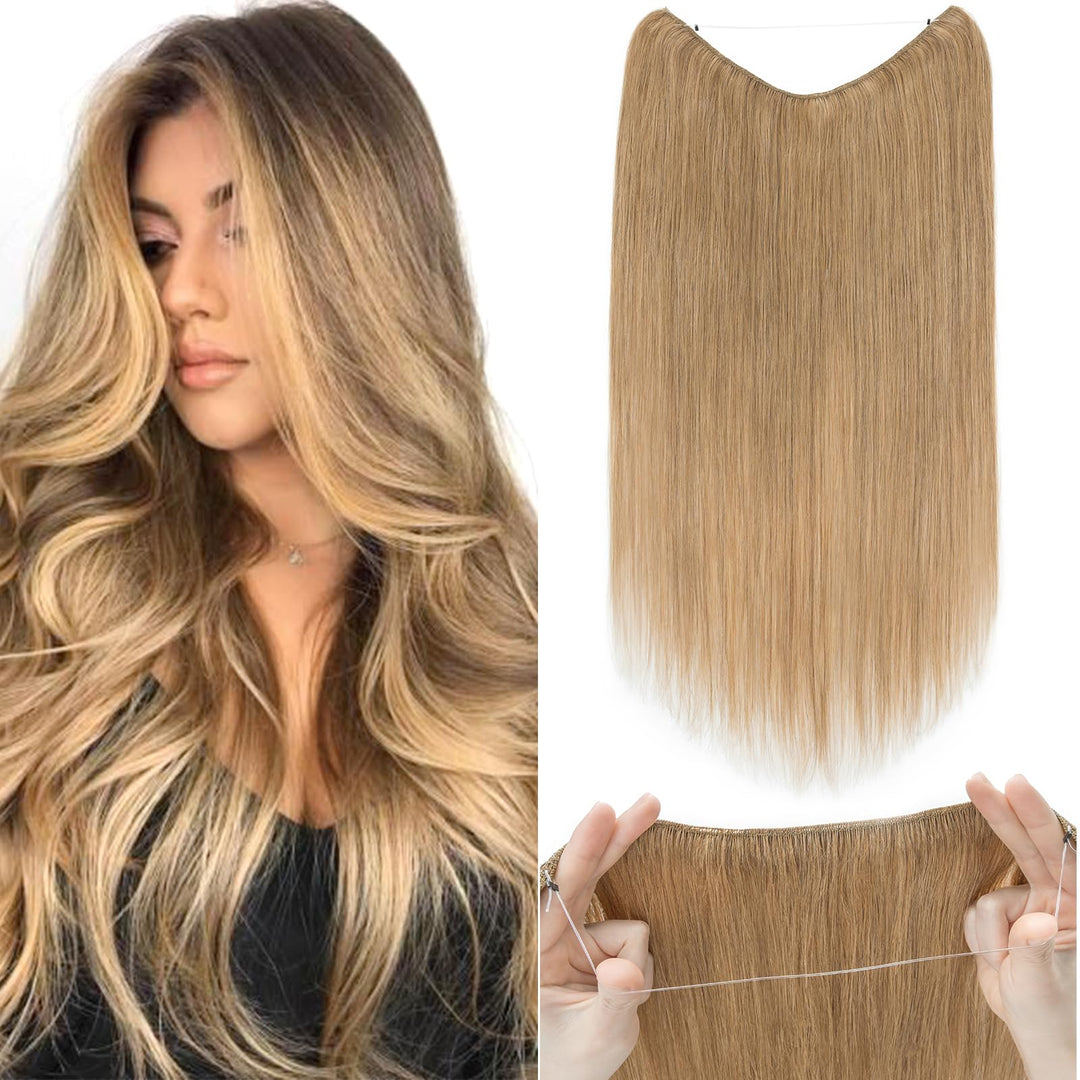 Extensions Echthaar mit transparenter Schnur, Silk-co Wire in ExtensionsDunkelblond 60g, Secrets Hai
