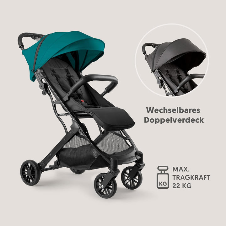 Interbaby Reisebuggy klein bis 22 kg Handgepäck, Liegefunktion (Grün) | Reisebuggy Einhand-Faltsyste
