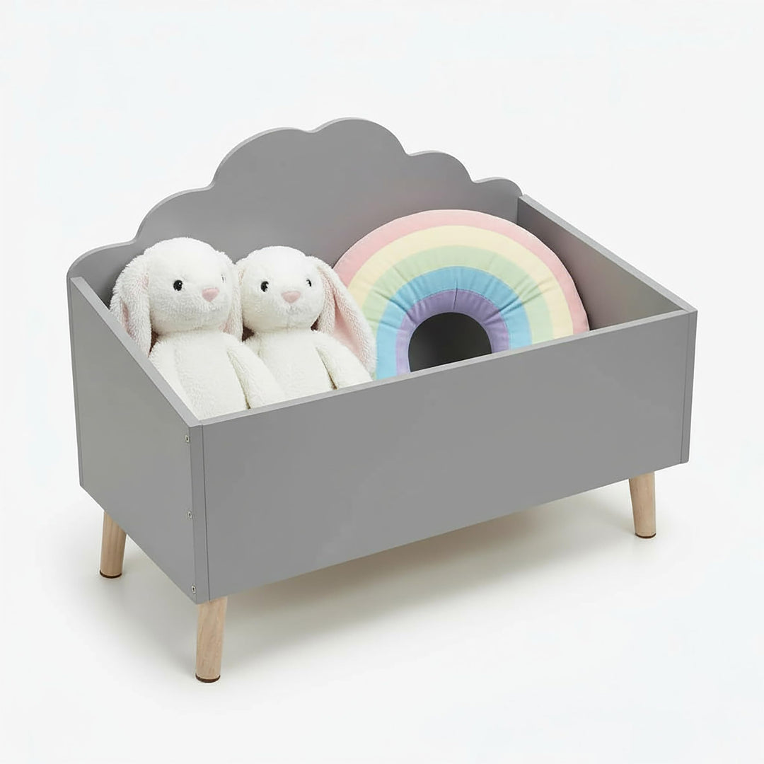 Spetebo Kinder Aufbewahrungstruhe Wolke 58 x 45 cm - grau - Holz Ordnungskiste im kindgerechten Desi