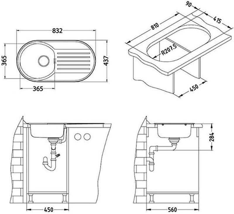 VBChome: Einbauspüle mit Hahnloch 832x437 mm Camping Küchenspüle - Leinenstruktur Alveus Form 30 Spü