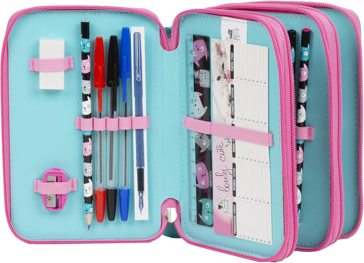 Goldkids Federtasche 3-fache Federmappe Federmäppchen 43-teilig gefüllte Schüleretui Stifte und Pins