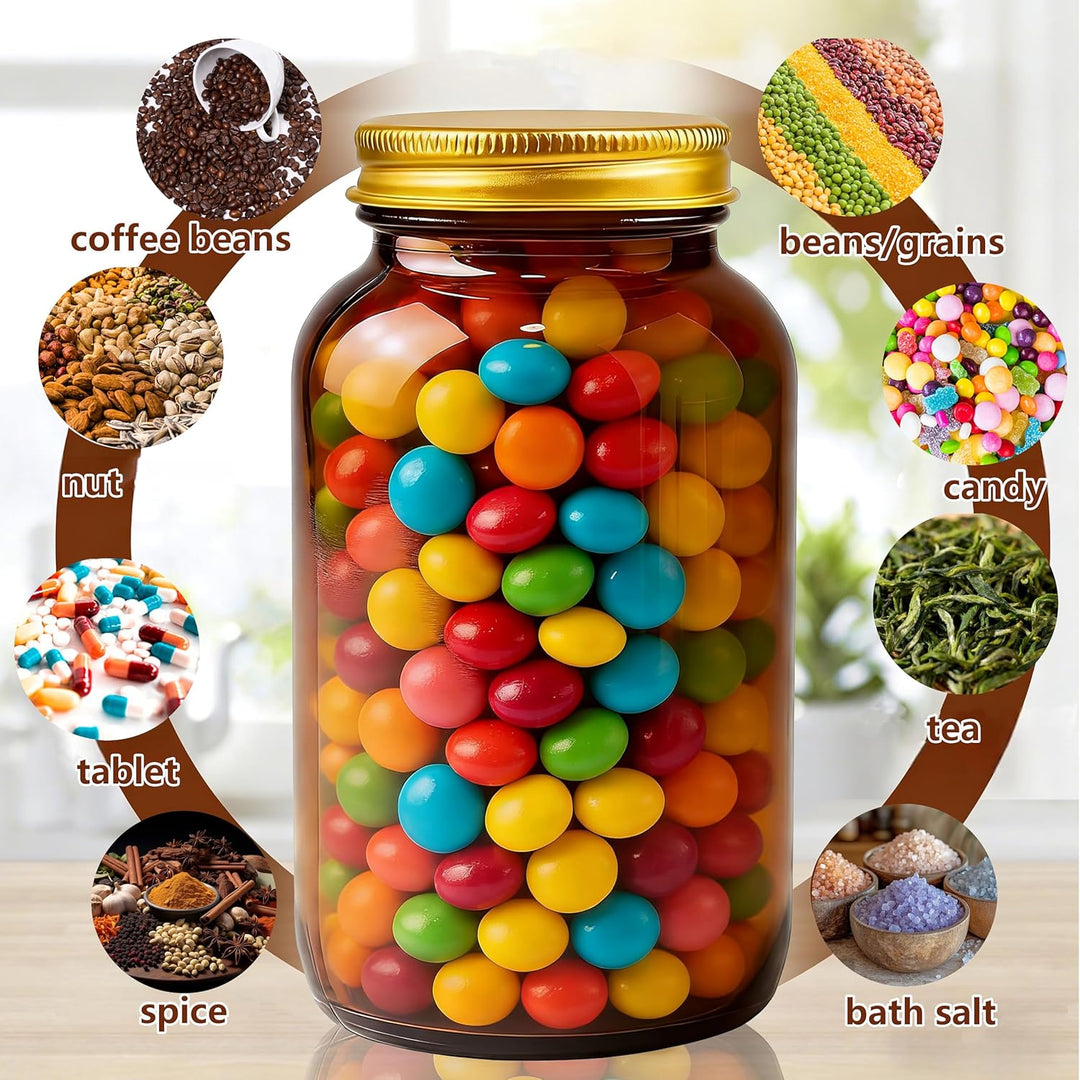6 Stück Vorratsdosen Glas Set, Braungläser 400ml mit Deckel Luftdichtl, Luftdicht Braunglasflasche m