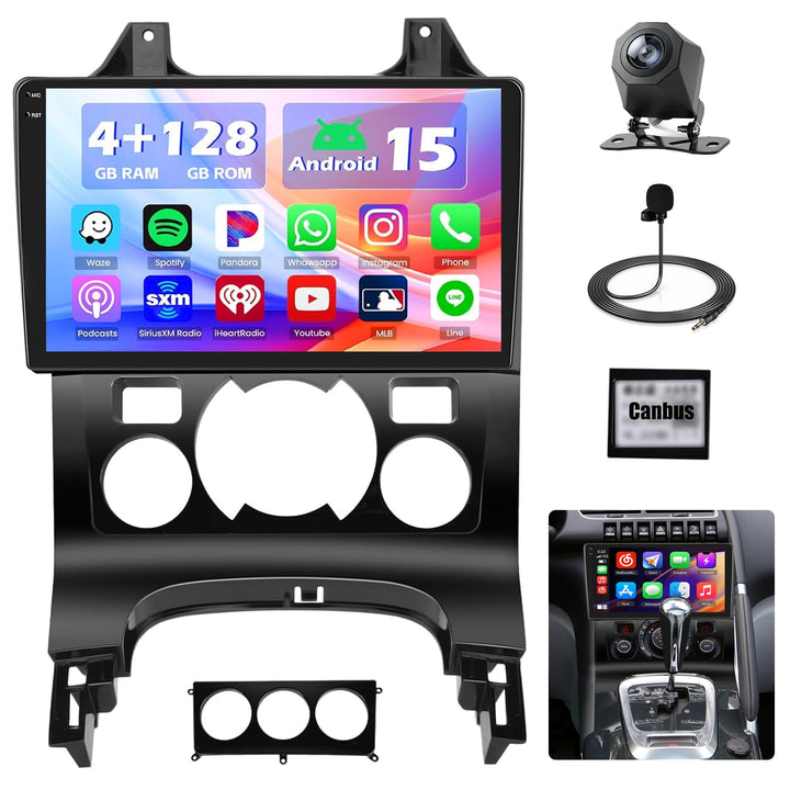 Hikity 4+128G Android 15 Autoradio für Peugeot 3008 5008 2009-2015, 9" Bildschirmradio mit Wireless
