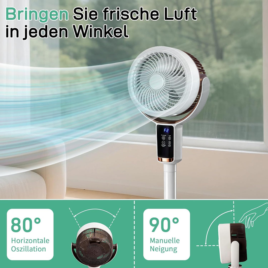 LEADZM Standventilator mit Luftzirkulation, Bodenventilator 80° Horizontale Oszillation, Fernbedienu