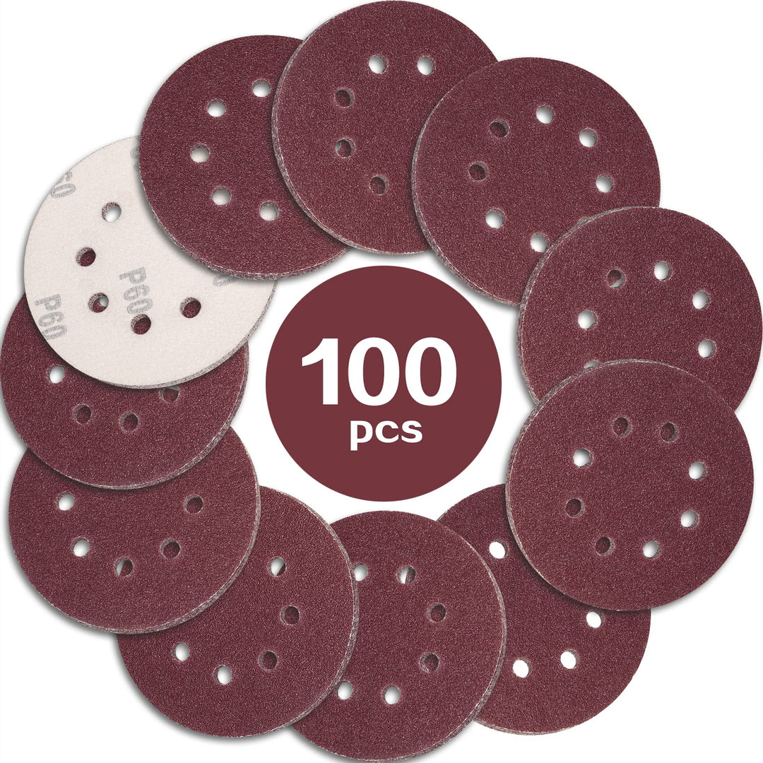 STEBRUAM 100 Stück Schleifpapier 125mm Klett 60 körnung,Profi 125 Schleifscheiben Rund 8 Loch für Ex