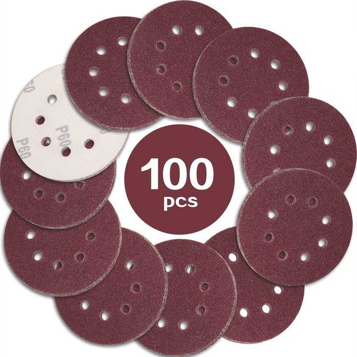 STEBRUAM 100 Stück Schleifpapier 125mm Klett 60 körnung,Profi 125 Schleifscheiben Rund 8 Loch für Ex