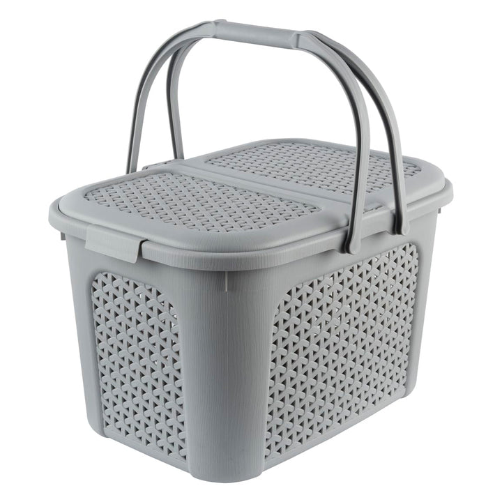 keeeper Picknick-Korb mit Deckel, Rattanoptik, Für Picknick, Camping und mehr, 35 x 46 x 28,5 cm, In