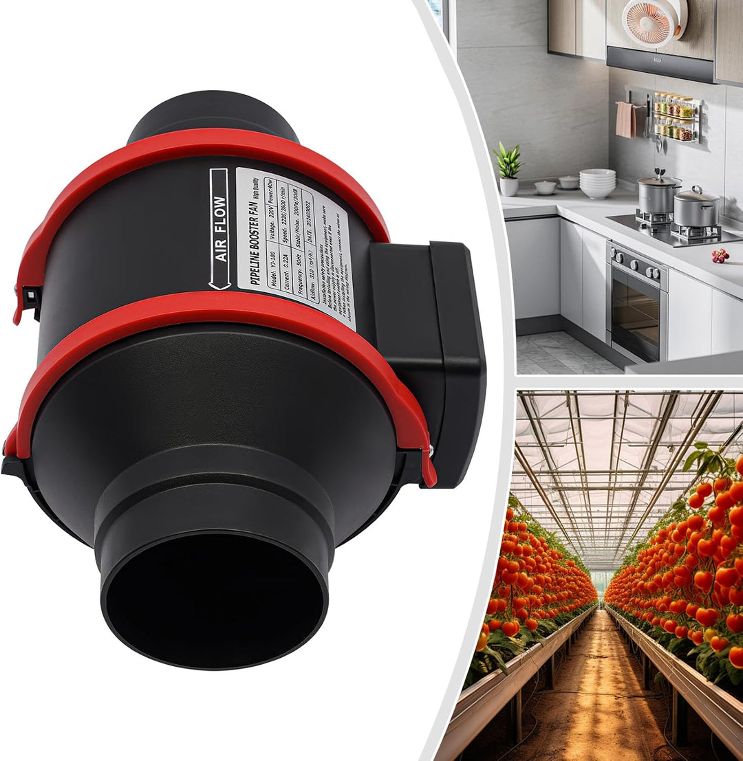 OUKANING Rohrventilator 100mm 40W 310m³/h Fernbedienung leise, Küche Bad Schwarz, Schwarz