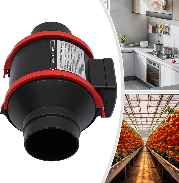 OUKANING Rohrventilator 100mm 40W 310m³/h Fernbedienung leise, Küche Bad Schwarz, Schwarz