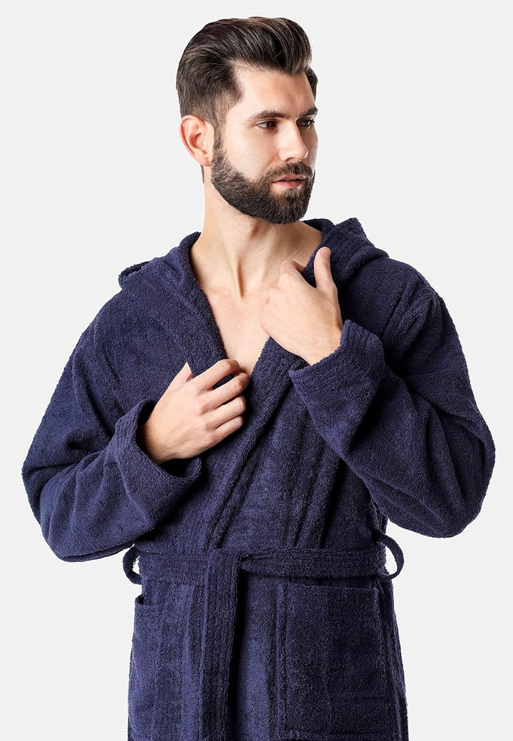 Ladeheid Herren Frottee Bademantel aus 100% Bio-Baumwolle LA40-224 S Dunkelblau (D12), S Dunkelblau