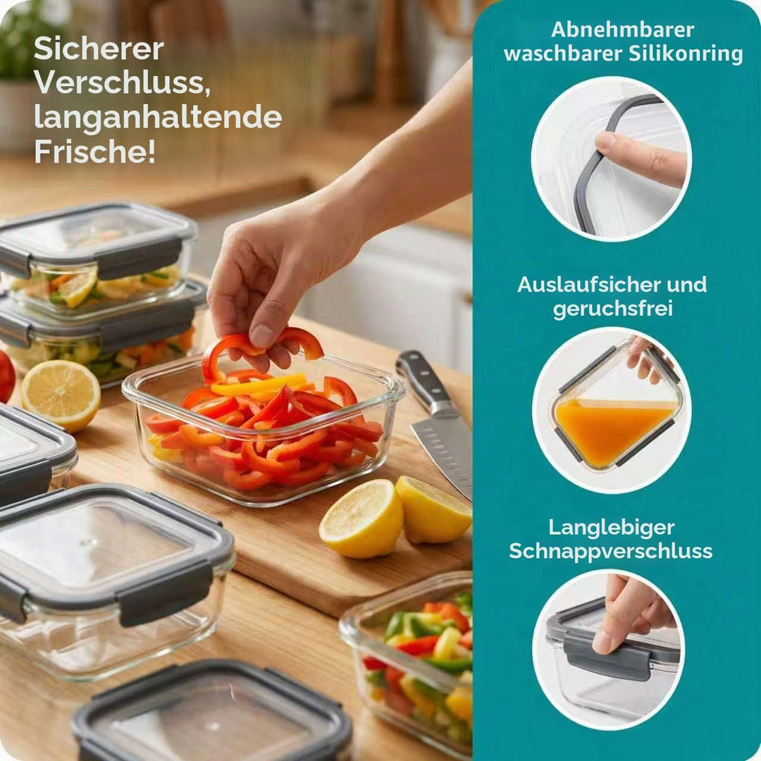 Glas Frischhaltedosen Set &amp; Meal Prep Boxen, 5x370ml Borosilikatglas Behälter mit BPA-freiem Deckel,