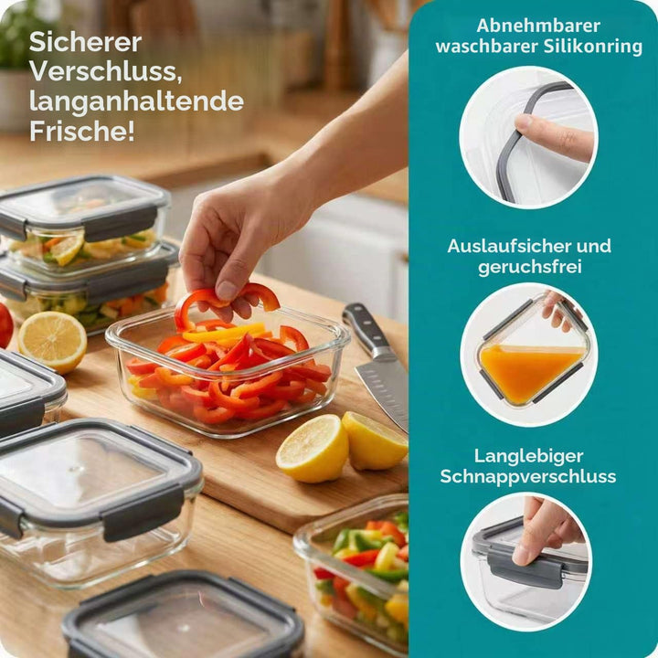 Glas Frischhaltedosen Set &amp; Meal Prep Boxen, 5x370ml Borosilikatglas Behälter mit BPA-freiem Deckel,