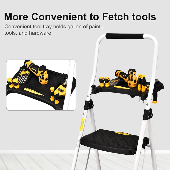 HBTower 4-Stufen-Leiter, Klappbarer Tritthocker mit Breitem Anti-Rutsch-Pedal, Stabiler Praktischer