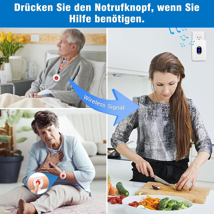 Daytech Notrufknopf für Senioren/Hausnotruf mit Notrufarmband für die häusliche Pflege Notfall Armba