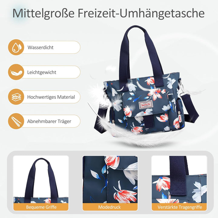 DIRRONA Bunte Damenhandtaschen Modedruck Umhängetasche Multi Pocket Multi Fach Crossbody Bag Beiläuf