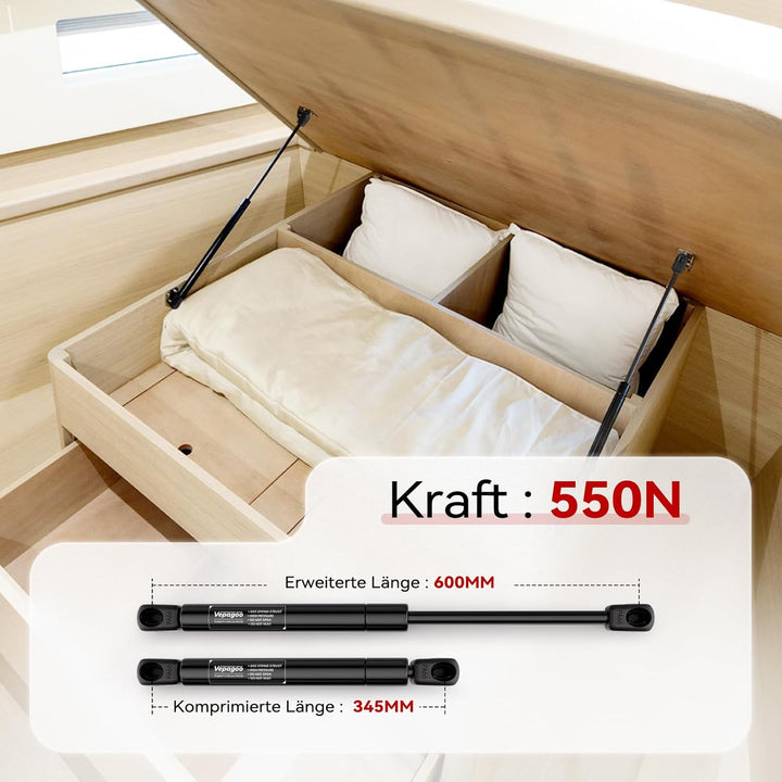 Vepagoo Universal 600MM 550N 55Kg Gasdruckfeder für Wohnmobil Bett Boot Bett Abdeckung Tür Deckel Bo