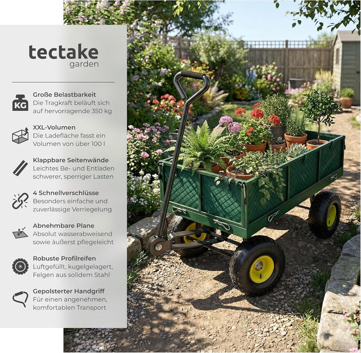 tectake® Bollerwagen, Handwagen mit Seitenwand klappbar, Transportwagen für Strand, Rollwagen für Ga