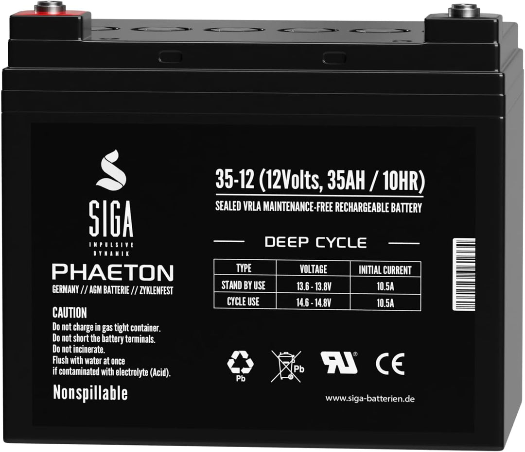 Akku 35Ah AGM GEL Batterie Rasentraktor Aufsitzmäher +Pol links für Aufsitzrasenmäher Gartengeräte