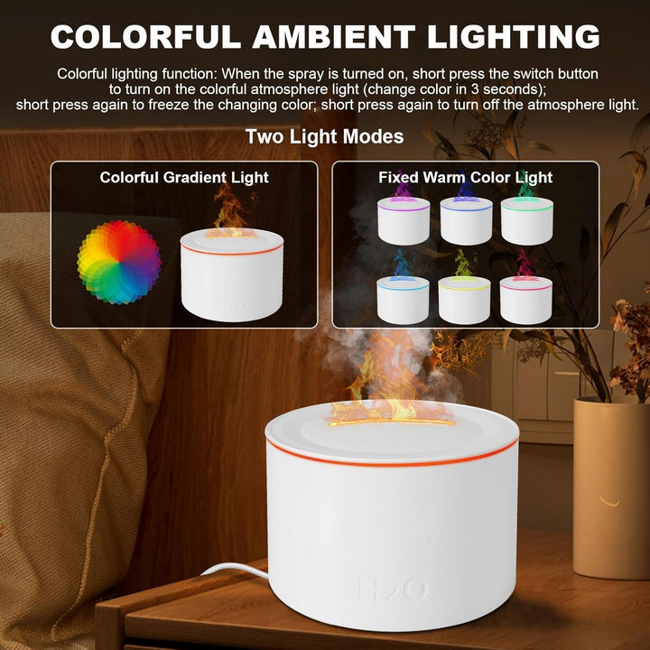 Vulkan Luftbefeuchter Flammen Aroma Diffusor: 160 ml Ultra-Leiser Kaltnebel-Diffusor mit 7 Flammenef