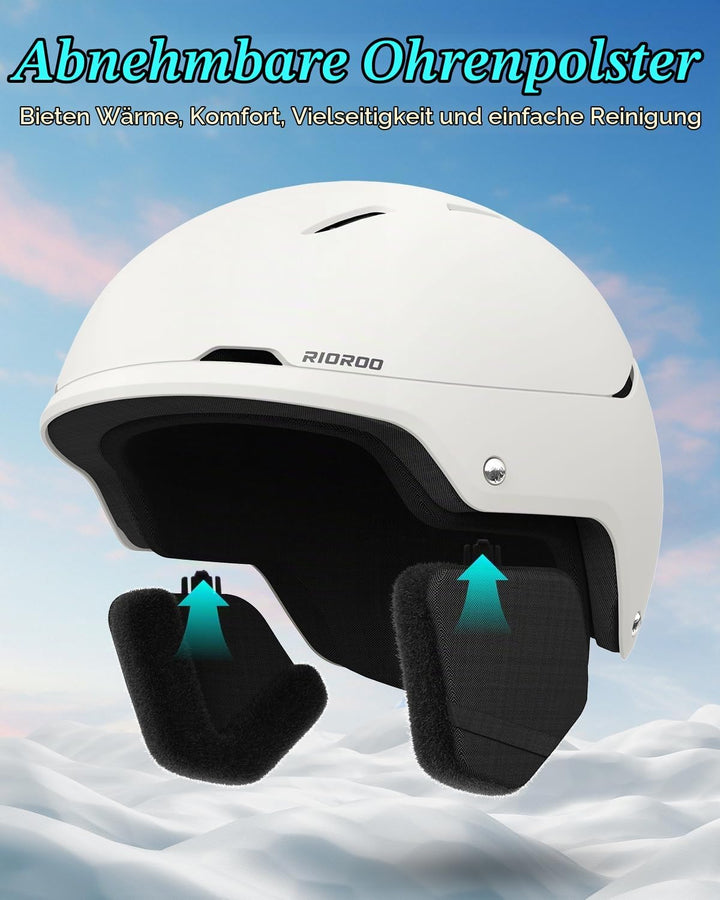RIOROO Skihelm, Skihelme Herren Damen Jugendliche Grössenverstellbar,Warme Flusen-Ohrpolster Snowboa
