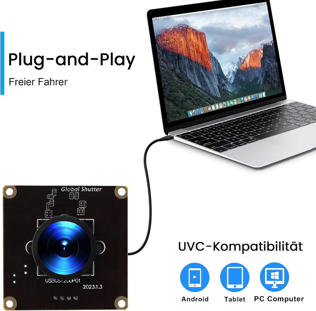 Hochgeschwindigkeits Kamera Globalverschluss 126° Weitwinkel | 1200P 90 FPS, 2MP 126°Weitwinkel, Lig
