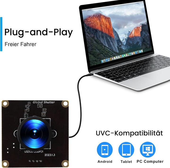Hochgeschwindigkeits Kamera Globalverschluss 126° Weitwinkel | 1200P 90 FPS, 2MP 126°Weitwinkel, Lig