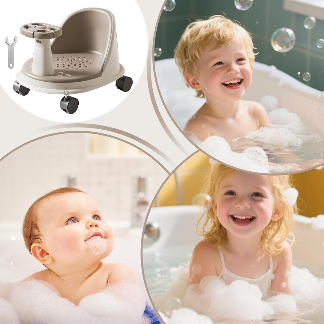 Baby Bade Sitz, Rutschfester Badewannensitz Für Babys, Mit Lenkrad Und Rädern, Baby Badesitz Ab 6 Mo