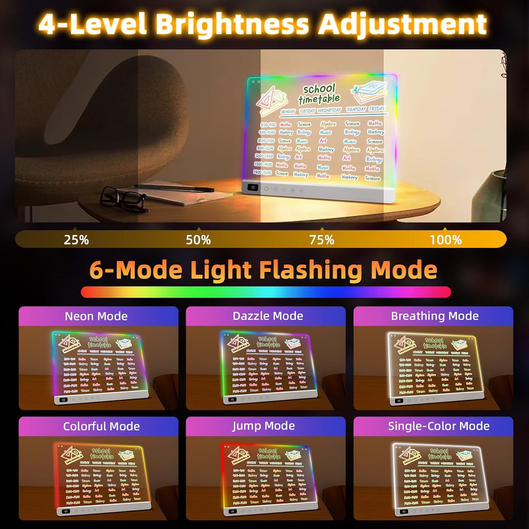 Ortizan LED Zeichenbrett, 35x25 cm Wiederaufladbare 13 Farben, LED Notiztafel Neon Art Trockenlösch-