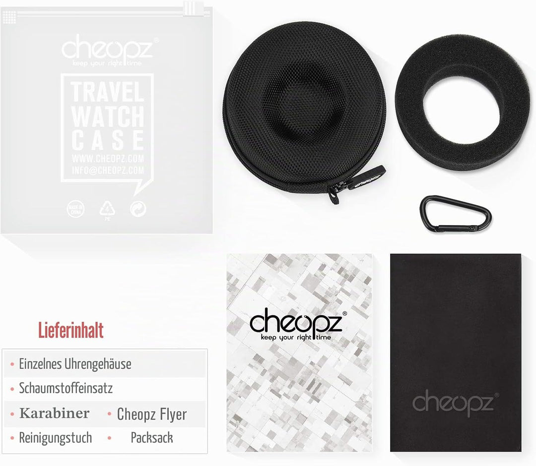 Cheopz Reise-Uhrenetui für Armbanduhren und Smart-Uhren bis 50 mm, Schwarz
