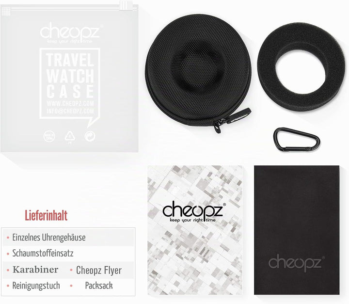 Cheopz Reise-Uhrenetui für Armbanduhren und Smart-Uhren bis 50 mm, Schwarz