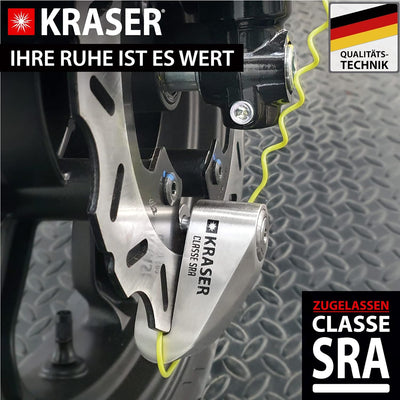 KRASER KR110S Bremsscheibenschloss mit SRA Zulassung, Motorrad Diebstahlsicherung, 10mm Doppelversch