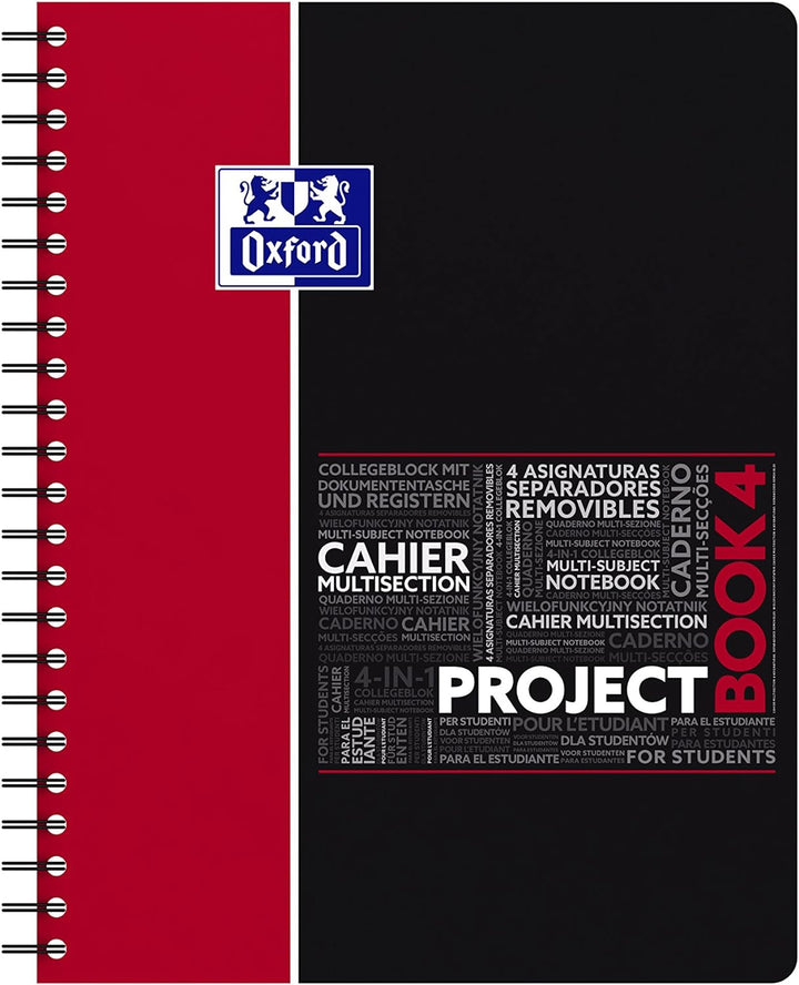 Oxford Projectbook A4 Studium Collegeblock kariert 100 Blatt, 5 Stück mit 4 Farben Projectbook karie