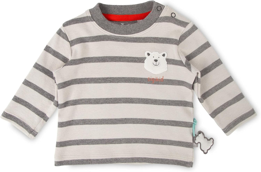 Sigikid Baby-Jungen Polar Expedition Langarmshirt Hellgrau/Grau Gestreift 74, Hellgrau/Grau Gestreif