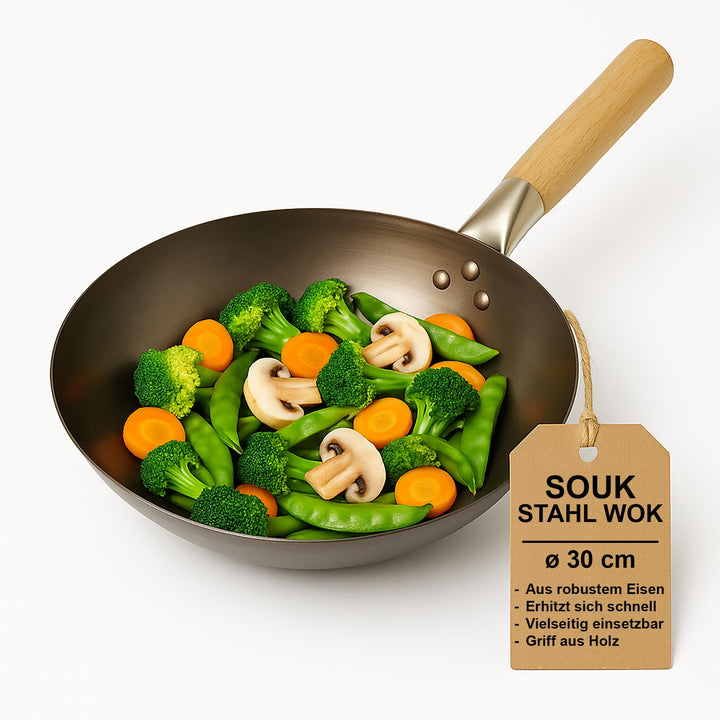 Grill-Wok Einsatz 30cm – Aus robustem Stahl | Für Gemüse, Fisch & Fleisch | WOK für perfekte Hitzezi