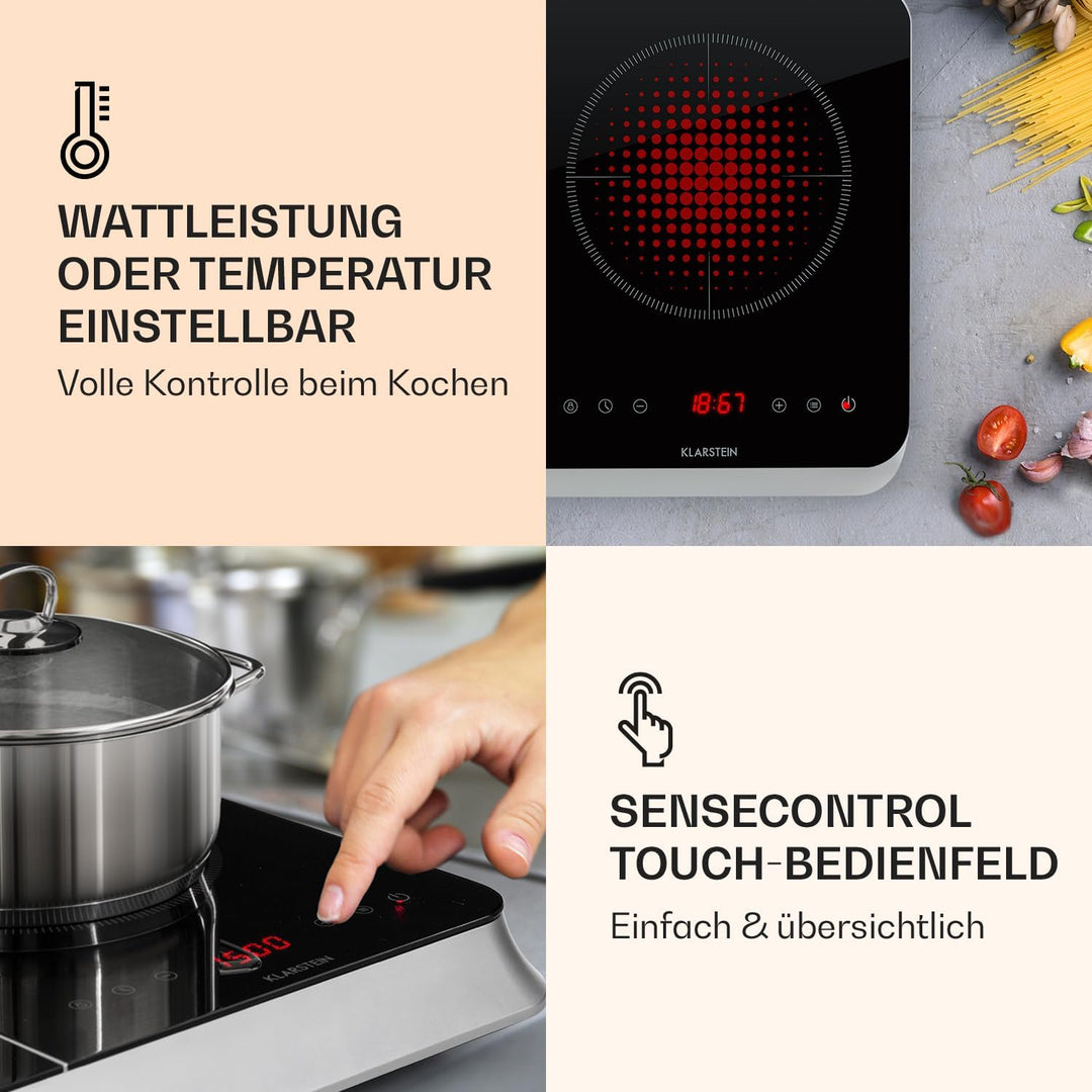Klarstein InnoChef - Doppel-Induktionskochfeld, mobiles Kochfeld, 3400 W, Touch Control, Topfsensor,