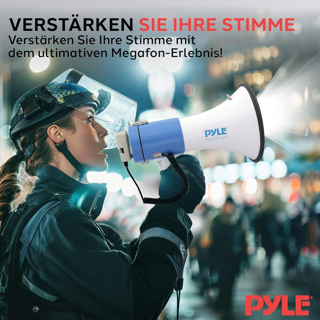 50 Watt Megafon von Pyle - Voice Holder mit integrierter Sirene und LED-Lampe - einstellbare Lautstä