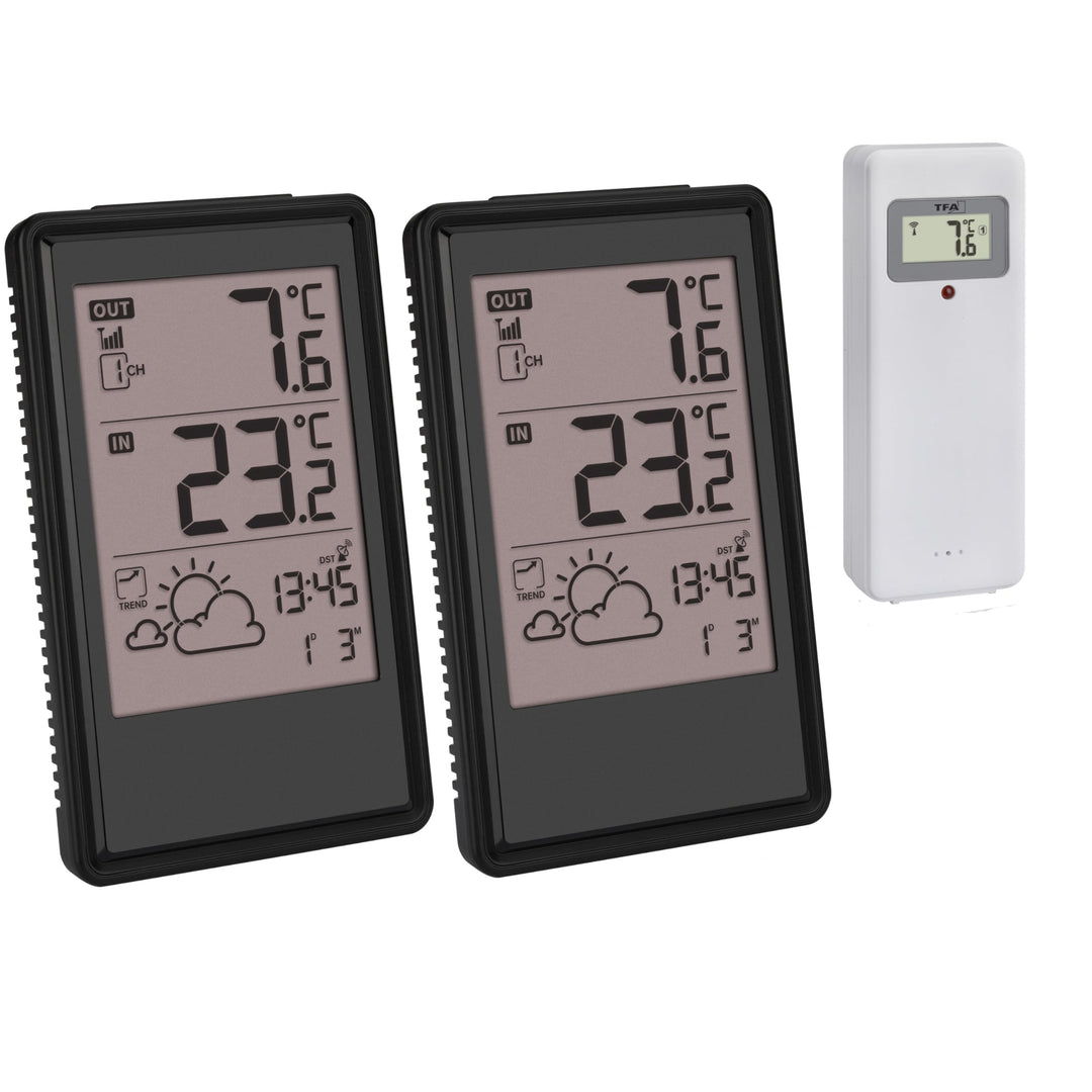 TFA 35.1170.01.Plus Funkwetterstation mit 2 Display Wettervorhersage Funkuhr Datum Trendanzeige Auss