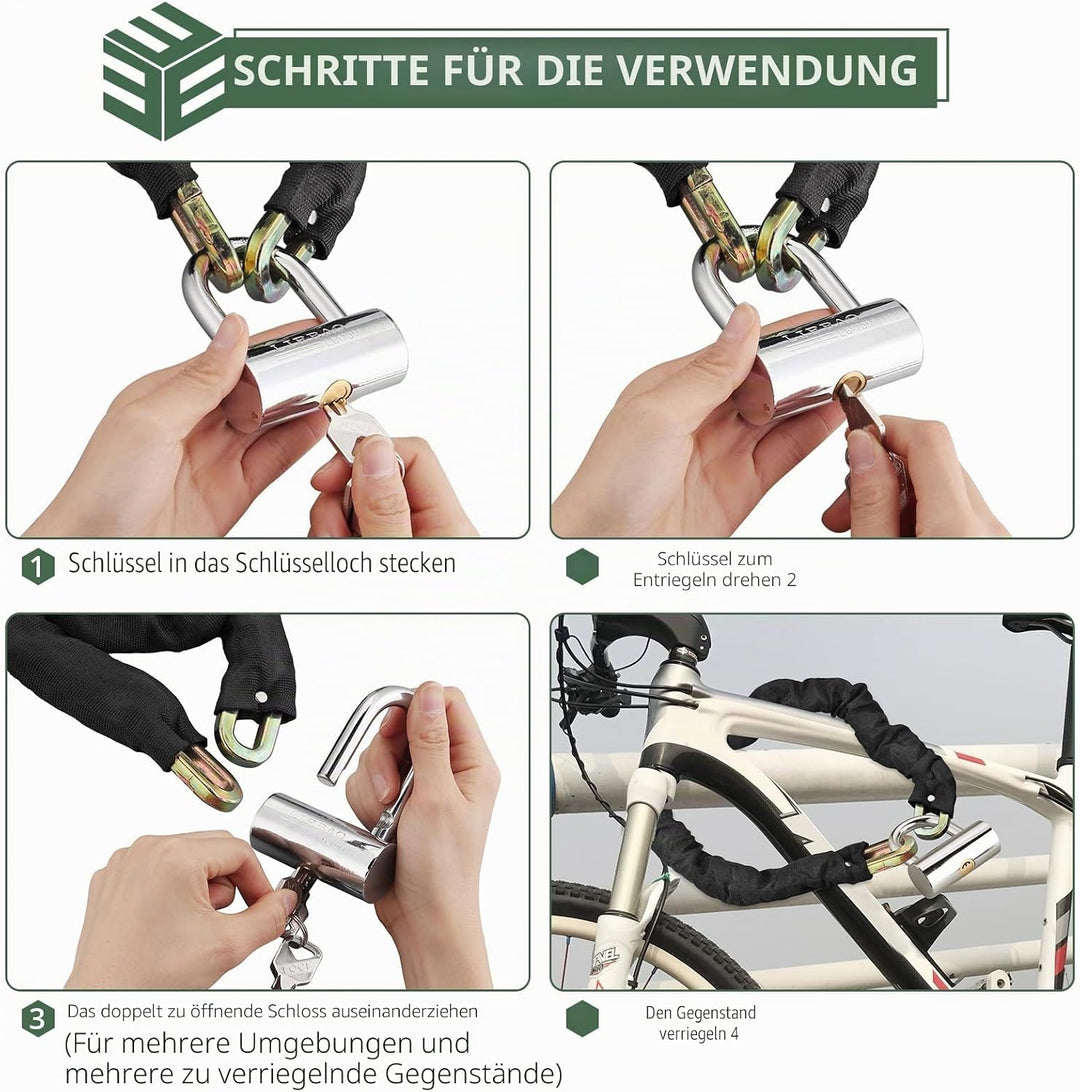 EYPINS Motorradschloss Fahrradschloss, 120cm ø10mm Kettenschloss Motorrad Kettenschloss Fahrrad Roll