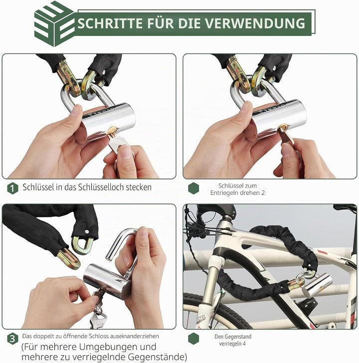 EYPINS Motorradschloss Fahrradschloss, 120cm ø10mm Kettenschloss Motorrad Kettenschloss Fahrrad Roll