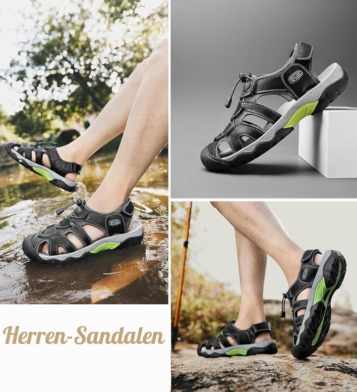 ZYLDK Herren Sandalen Leder Strand Trekkingsandalen Outdoorschuhe Sommer Wanderschuhe Männer Sport-O