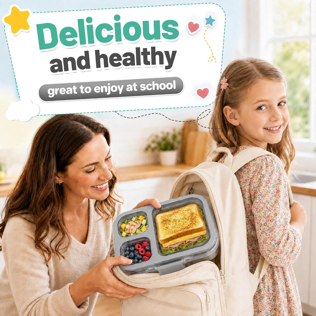 VITONIS Edelstahl Brotdose Lunchbox mit 3 Fächern, Bento Lunch Box Kinder Auslaufsicher BPA frei, Sp