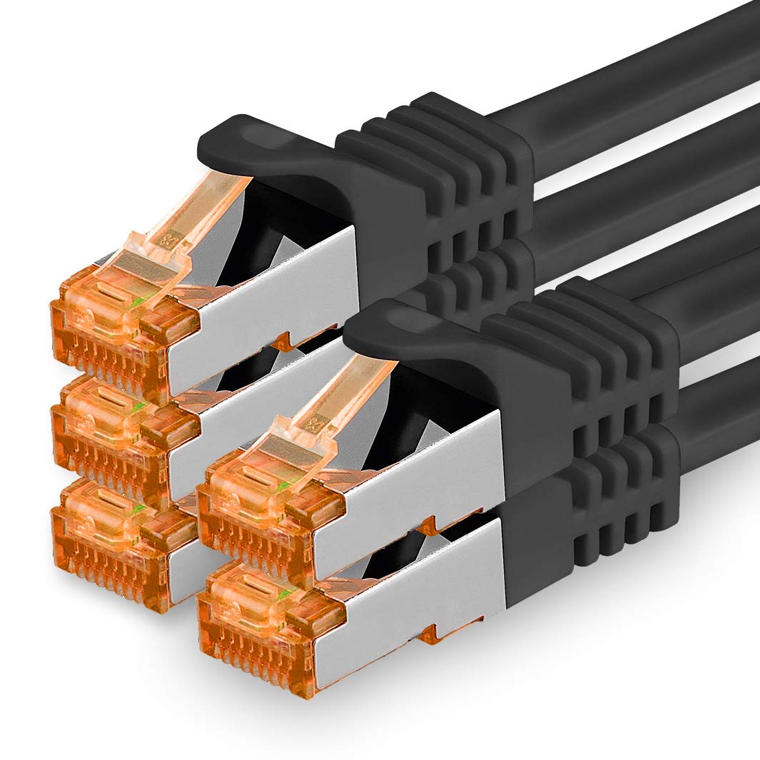 1aTTack.de 5m - Cat.7 Netzwerkkabel Schwarz - 5 Stück Gigabit Ethernet LAN Kabel 10000 Mbit s Patchk