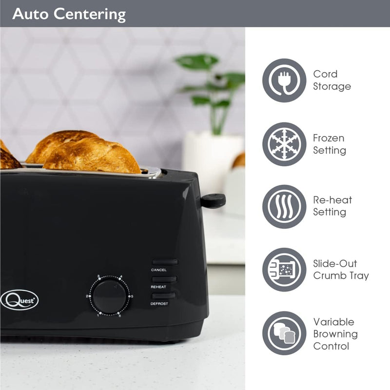 Quest 35069 Toaster mit 4 Schlitzen, extra breite Schlitze, Cool Touch, 1400 W, Schwarz