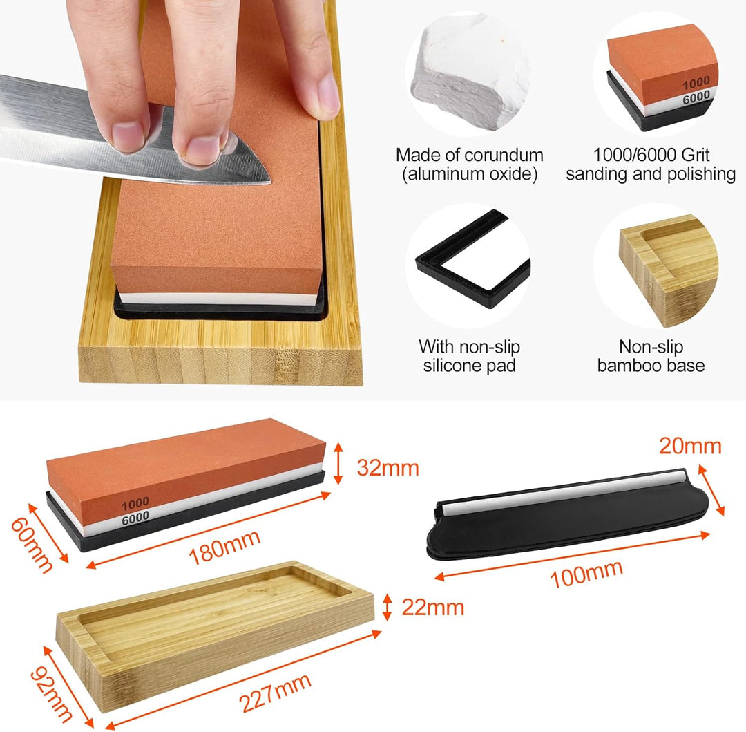 Uootach Schleifstein Abziehstein Set, Professioneller Messerschärfer Whetstone 1000/6000, Doppelseit