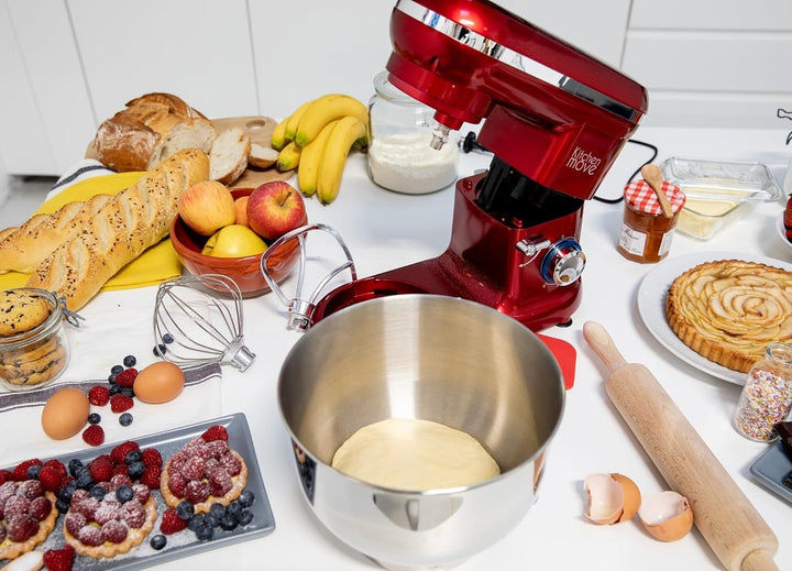 KITCHEN MOVE BAT-1519 Dallas Multifunktions-Küchenmaschine, 1500 W, 5,5 l, Rot, Stahl, mit Handrühre