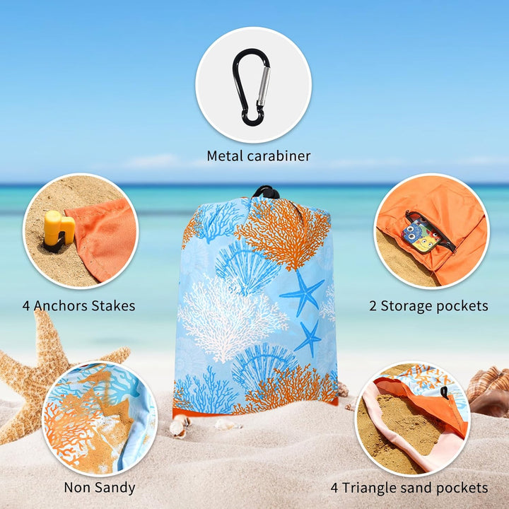 NewDoar 200 x 210 cm Stranddecke Sanddicht Extra Grosse Strandmatte mit 2 Taschen Picknickdecke wass