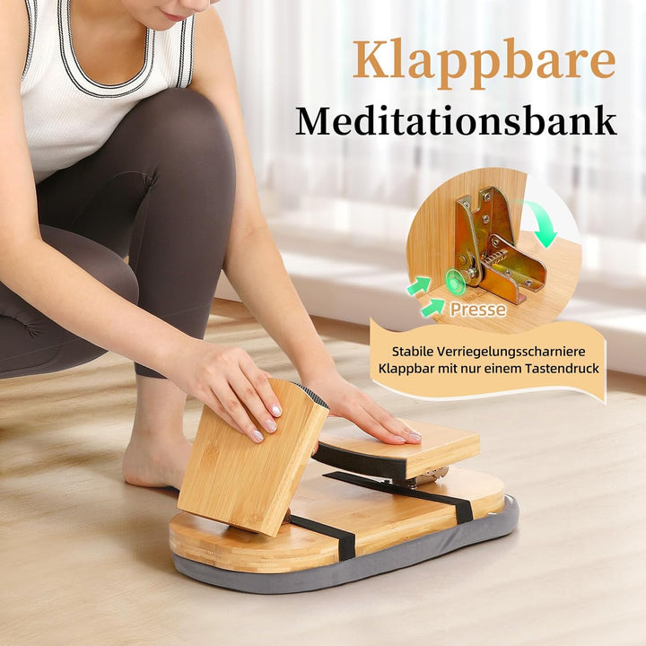 TYYIHUA Meditationsbank, klappbarer Meditationsstuhl, Bambus-Meditationshocker mit Anti-Rutsch-Matte